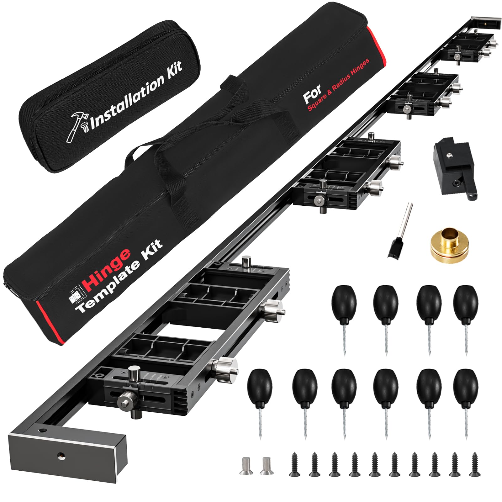 Photo 1 of Door Hinge Template Kit, Portable Single Jig Provided, Quickly and Precisely Recess Square & Radius Hinges in Door and Frame, Full Flexibility for Hinge Size, Shape and Positioning (Black)