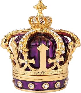Hand Painted Purple Royal Crown Style Decorative Enameled Trinket Box Hinged, Unique Gift for Family
