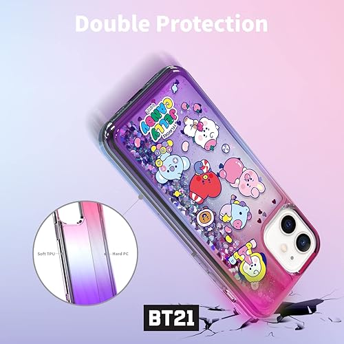 Miniatura 5 de BT21 Bling Aqua - Funda para iPhone 12 Mini producto oficial, funda para teléfono con purpurina líquida de arena movediza y purpurina