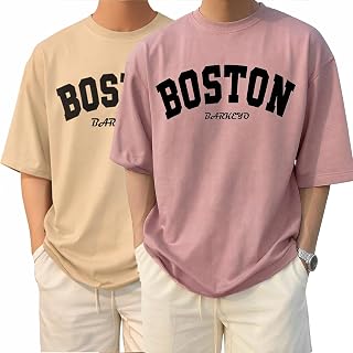 BARKEYO Men's Half Sleeve Round Neck French Terry Graphic Print Oversized Tshirt for Man (Boston-ft) (in, Alpha, L, Regula... Price In India