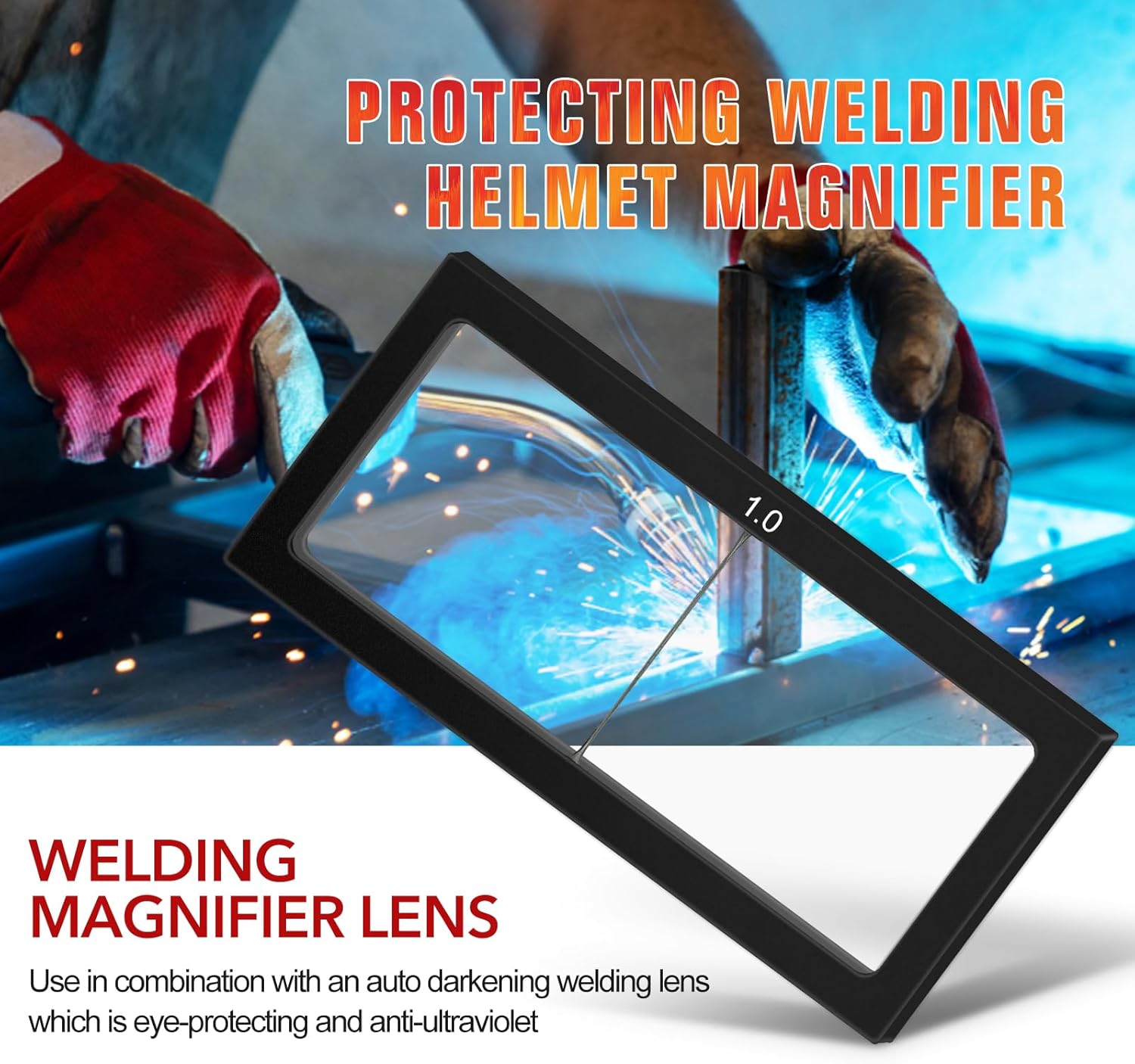 2/Pack Welding Glass Magnifier Lens Eye-Protecting Welder Accessories 1.0 1.5 2.0 2.5 3.0 Diopter Professional Processing Welding Helmet Magnifier Cheater Lens (1.0 Diopter)