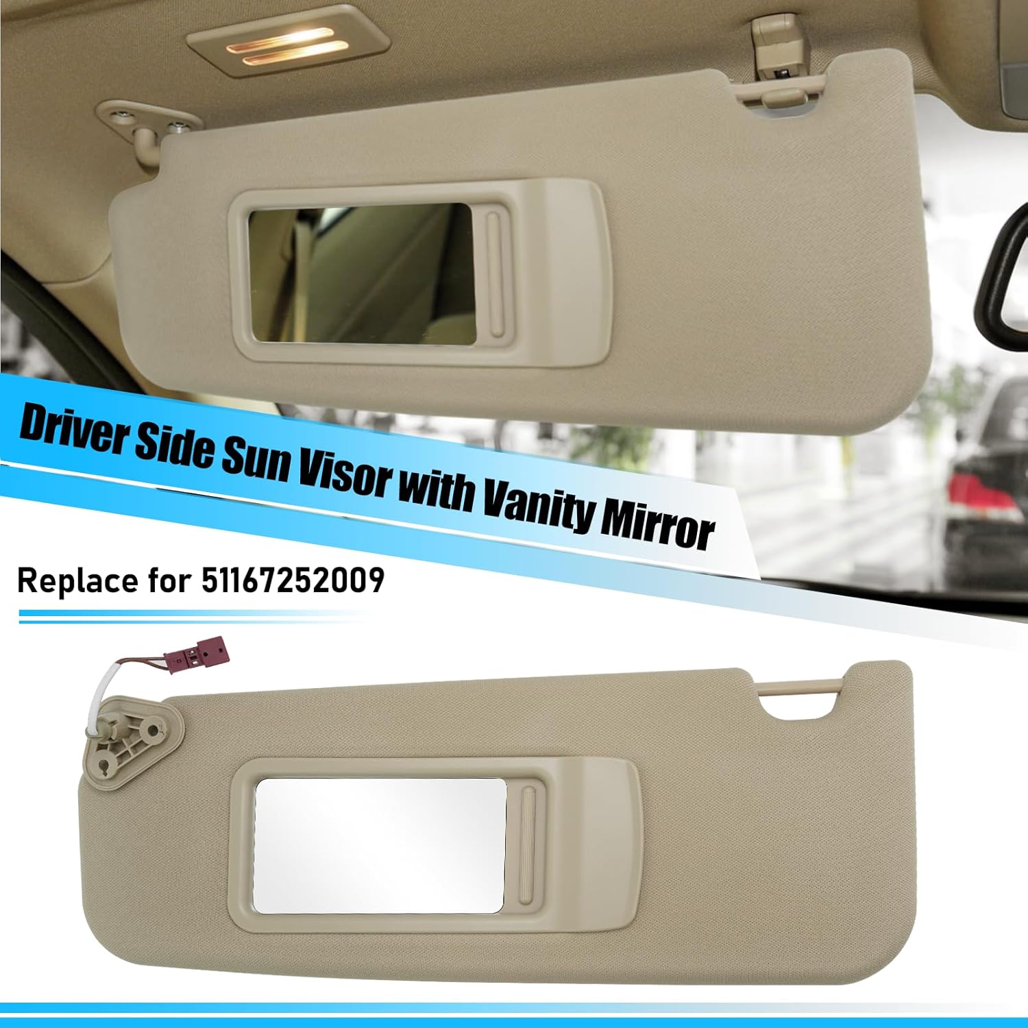 Jaronx Compatible with BMW Sun Visor for 3 Series E90 Sedan E91 Touring 2005-2011/ X1 E84, Left Driver Side Sunvisor Replacement with Mirror for BMW E90/E91/E84, 51167252009 (Beige, Left)