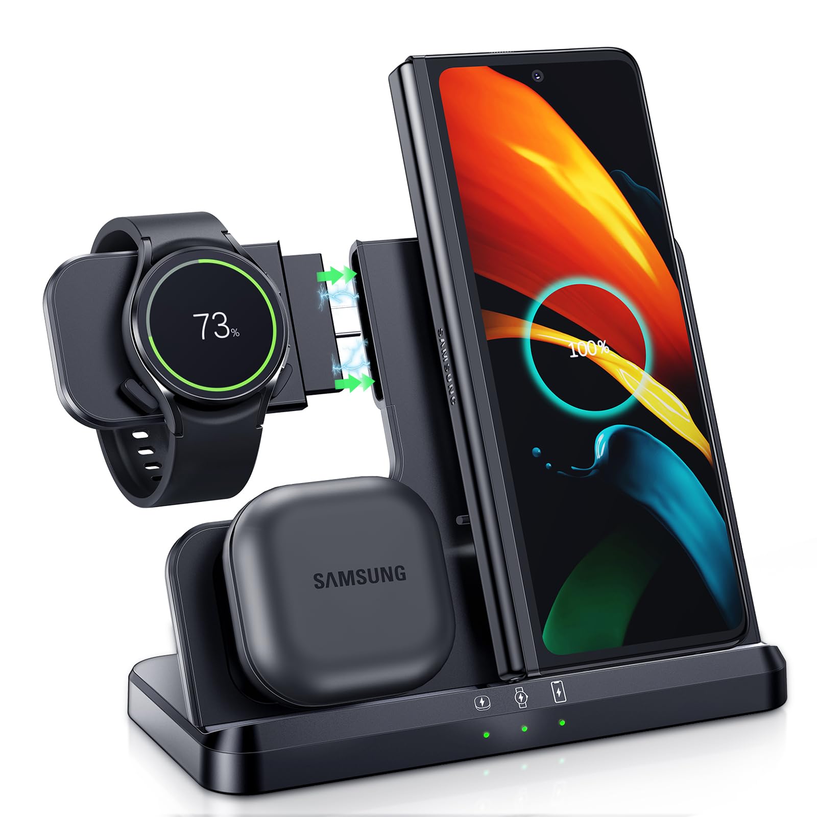 LK Induktive Ladestation für Samsung 3 in 1 Ladestation Kompatibel für Galaxy Watch 8/7/6/5/5 Pro/4 Ladegerät für Samsung S26 Ultra S25 S24 S23 S22 Z Flip Z Fold 7 6 5 Galaxy Buds, Kein Adapter