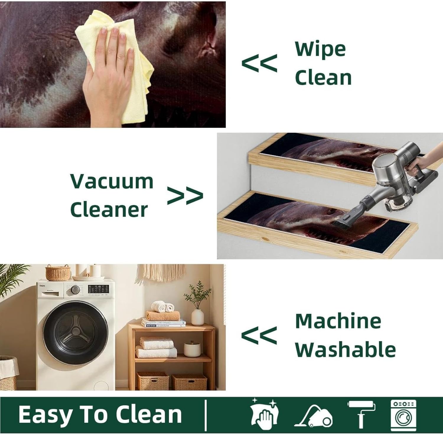 Shark Carpet Stair Treads for Wooden Steps Indoor, 15 Pack Slip Resistant Stair Rug Staircase Step Treads Pads for Pet, Kids and Elderly