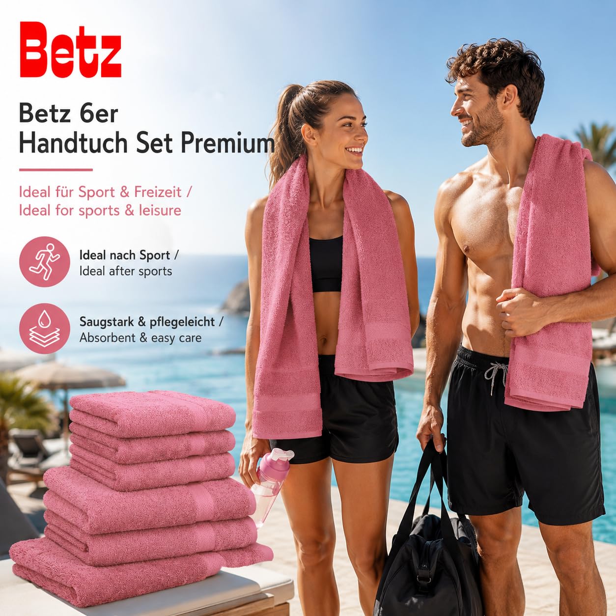 Betz Zestaw ręczników PREMIUM - 6-częściowy zestaw ręczników - 2 x ręczniki prysznicowe - 4 x ręczniki do rąk - 50 x 100 cm - stara róża