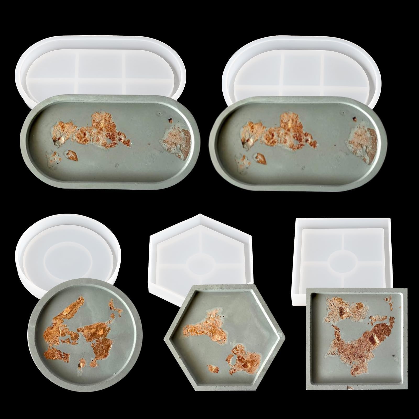 EPODA 5Pcs Resin Tray Mould, Silicone Moulds for Resin Casting, Round