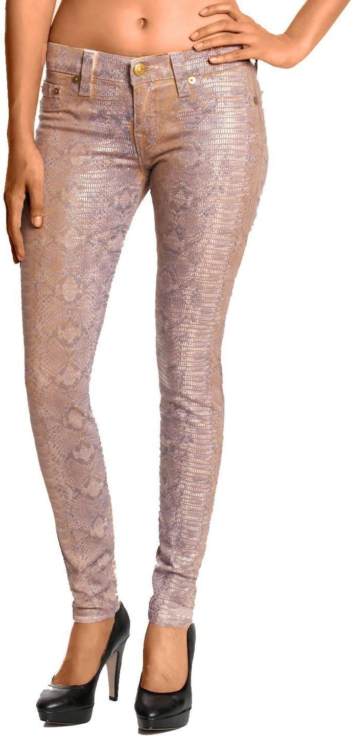 True Religion Halle Skinny Legging Denim Pants, 25, Snake Brown Print