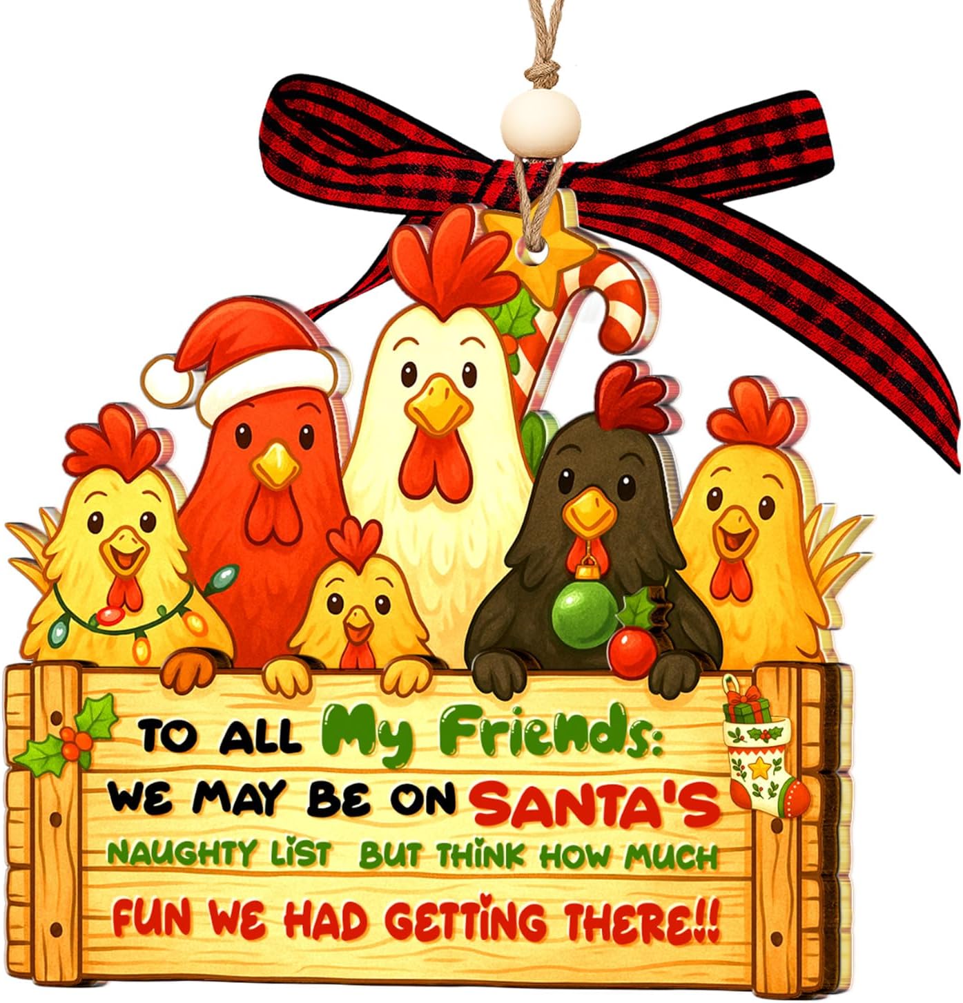 Chicken Ornament - Chicken Ornaments for Christmas Tree - Wood Acrylic 2 Layers Xmas Ornament 2025 - Chickens Gag Gifts - Gifts for Chick Lover Women, Farmers - Farmhouse Decor for Animal Lovers - Image 7