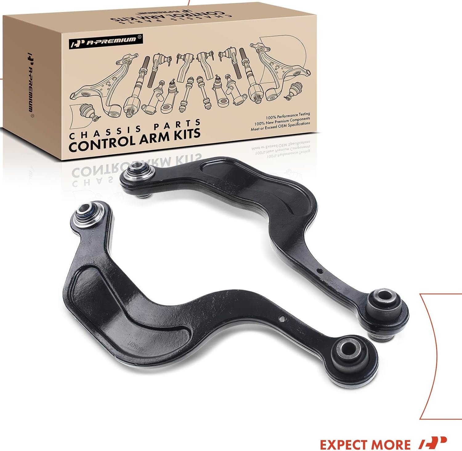A-Premium 2 x Rear Upper Control Arm, with Bushing, Compatible with Chevrolet Traverse 09-17, GMC Acadia 07-16, Acadia Limited 17, Buick Enclave 08-17, Saturn Outlook 07-10