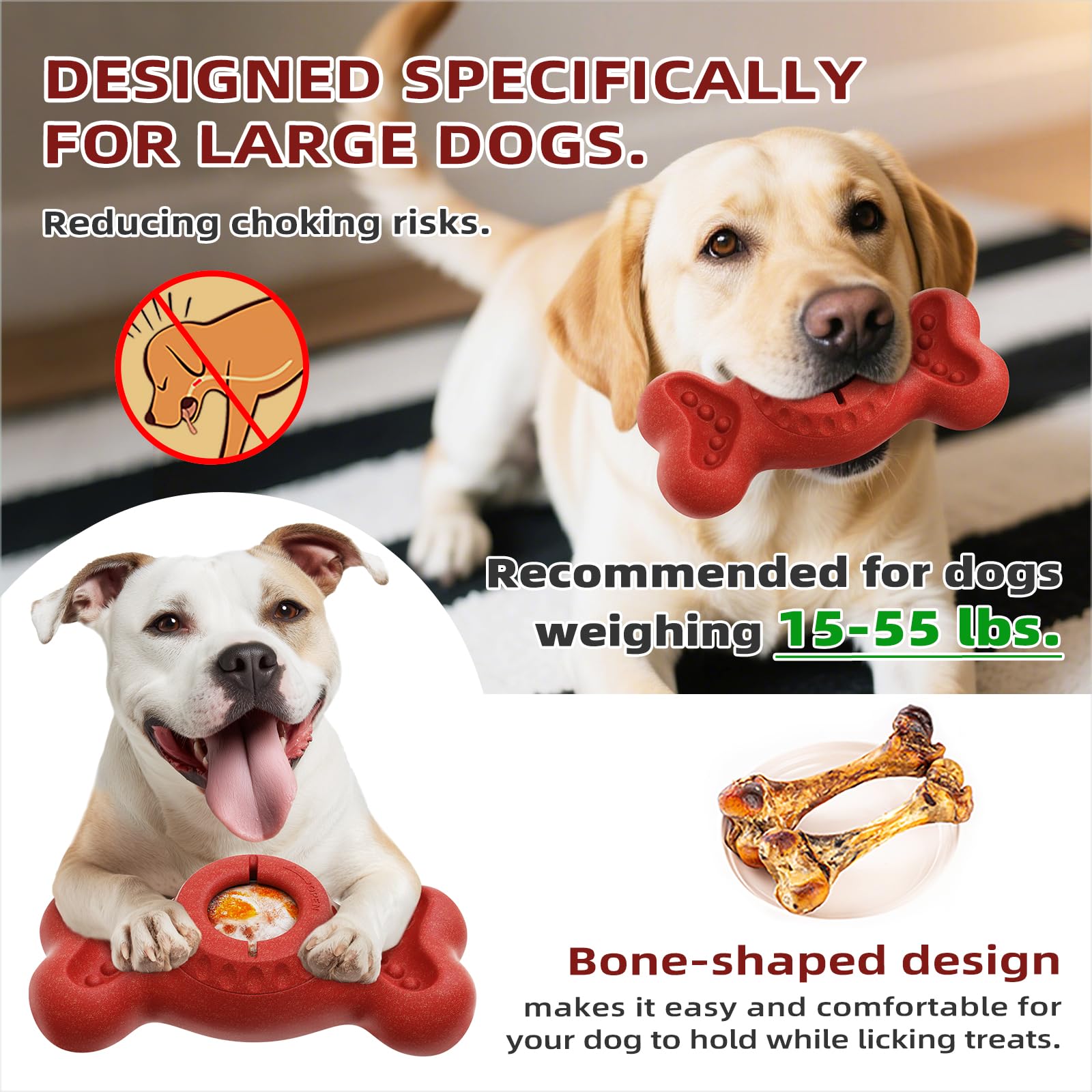 Freeze Bone - Juguete interactivo para perros, dispensador de golosinas para masticadores grandes y agresivos, alimentador de rompecabezas de enriquecimiento para estimulación mental, reduce