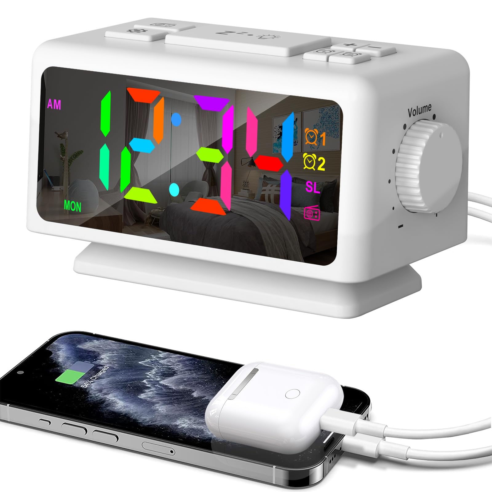 Réveil radio RVB à intensité réglable et double port de charge