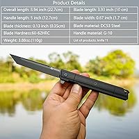 Vista 3 de Cuchillo plegable de bolsillo FORESAIL, hoja de acero DC53 y mango G10. Con clip de bolsillo y rompecristales, cuchillo de bolsillo para hombres