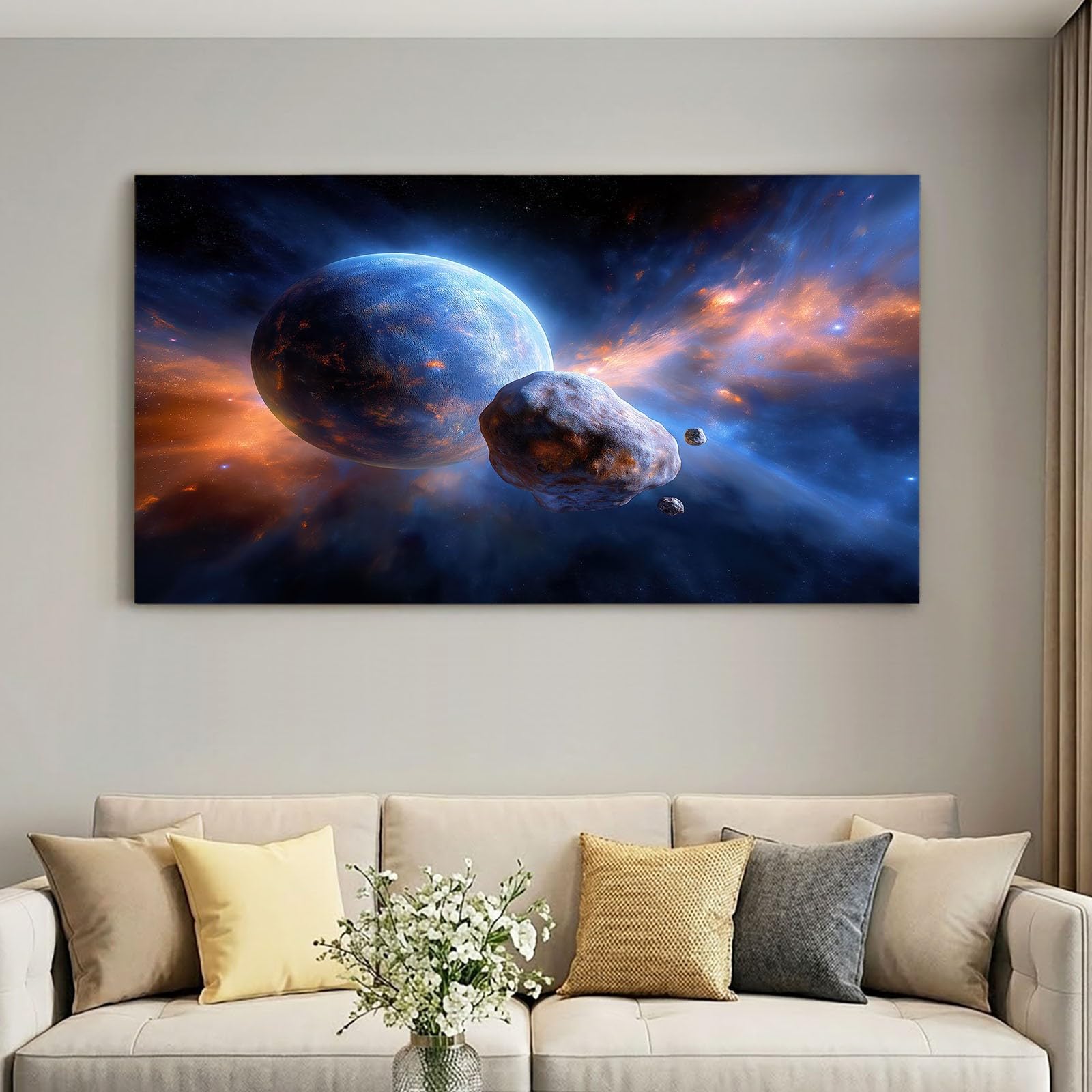 Obraz ścienny kosmos wszechświat obraz na płótnie - płótno ścienne 120 x 80 cm, druk na płótnie z gwiaździstym niebem, meteoryt, gwiezdna mgławica, oprawiona sztuka ścienna do salonu i sypialni