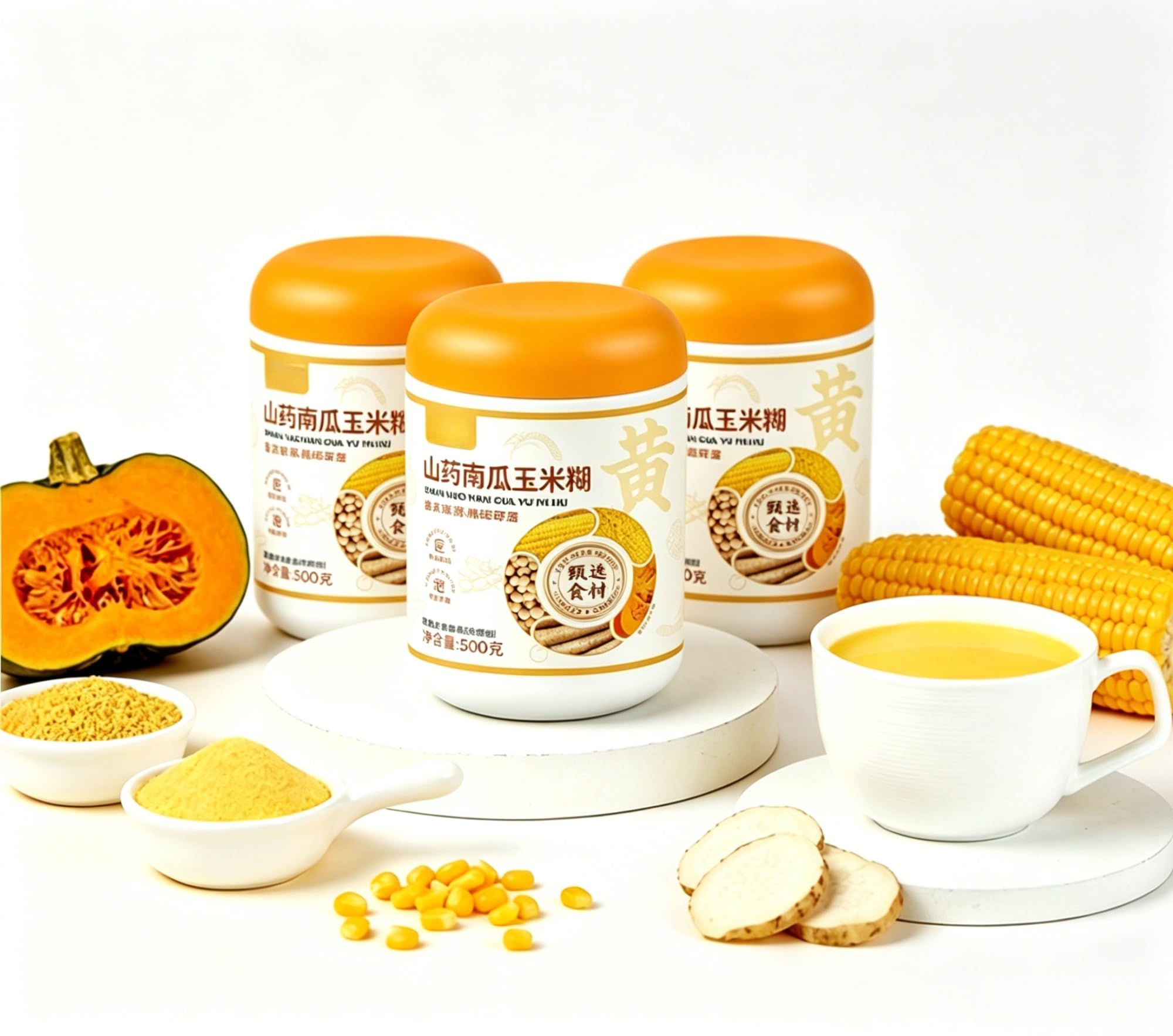Polvere Di Mais Con Zucca E Igname Cinese, Senza Zucchero Raffinato, Colazione Veloce Vegana For Mattine Impegnative In Ufficio, Lattina Da 500 G(3pcs)