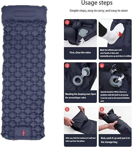 Miniatura 9 de Colchoneta de dormir para campamento colchoneta inflable ultraligera con bomba de pie y almohada integradas, colchón de aire compacto mejorado para