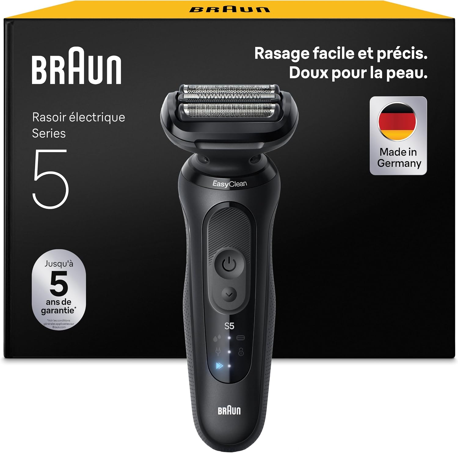 Braun Rasoir Electrique Homme Series 5 52-N1000SI Noir – Etanche, Batterie Rechargeable, 2 Modes de Rasage, Lames Flexibles, sans Fil, Brosse de Nettoyage, Emballage en Carton