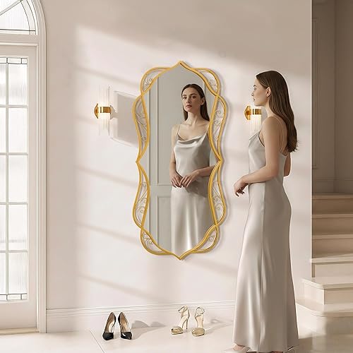 Miniatura 2 de Besdomus Espejo de pared dorado para baño: espejo grande antiguo de 24 x 48 pulgadas para pared, colgante vertical u horizontal, decoración del Oro