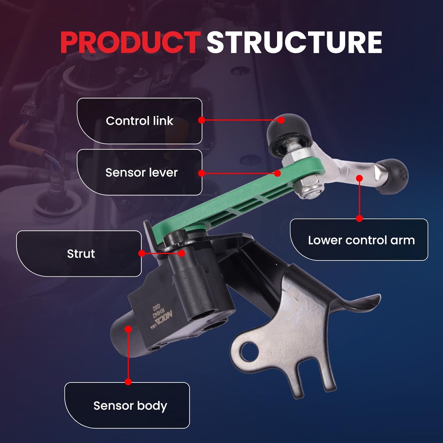 MOCA Front Left & Right Ride Height Level Sensor Fit for Audi 2008-2017 S5 3.0L, 2008-2017 A5 Quattro 2.0L, 2009-2016 A4 A4 Quattro 2.0L, 2010-2016 A5 S4 2.0L