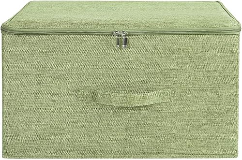 Miniatura 9 de ANMINY Contenedores de almacenamiento con tapa con cremallera, cajas de almacenamiento con asas, tablero de plástico PP, plegable, tela de lino de
