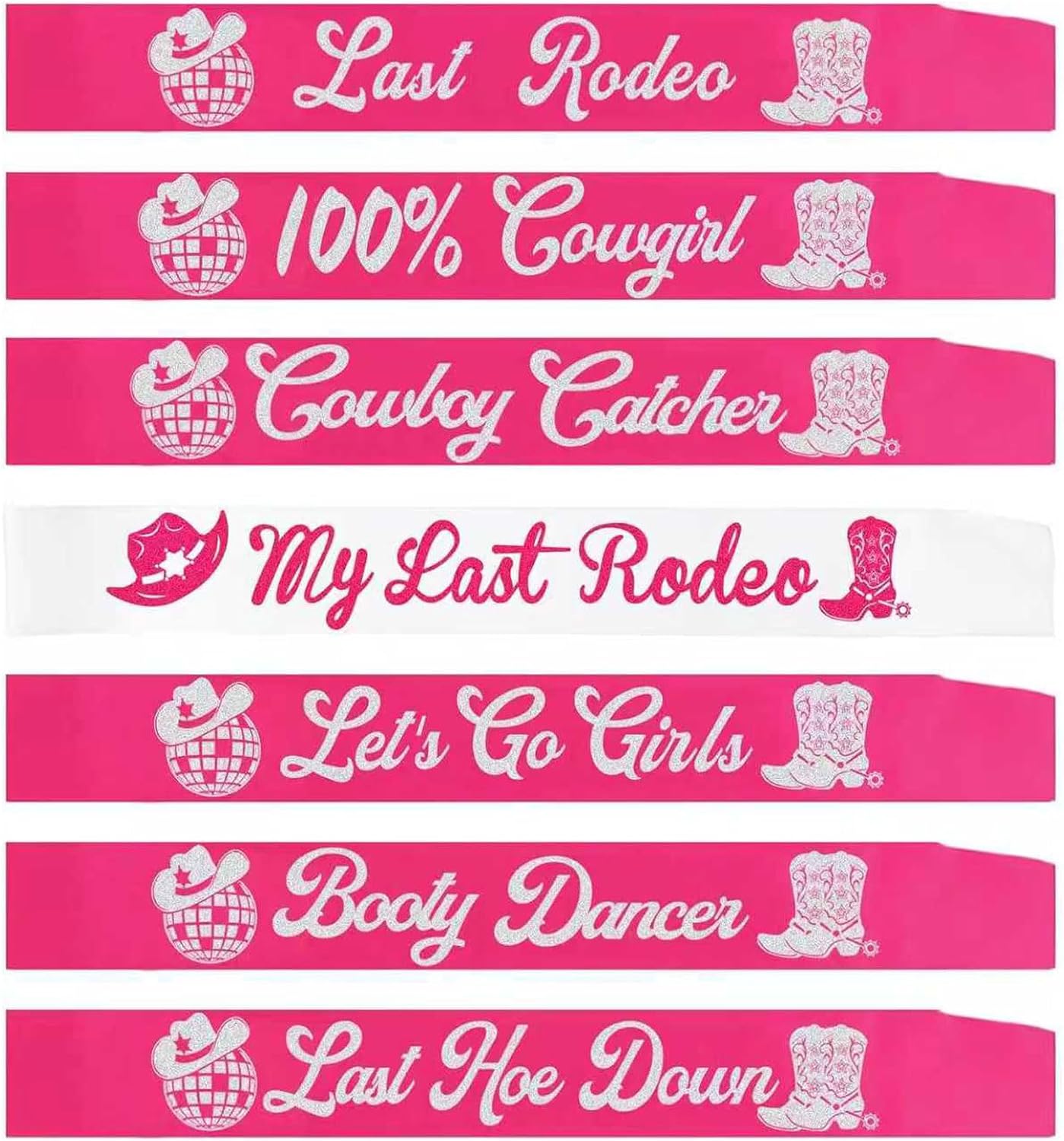 7Pcs Bachelorette Party Sashes 1 Pack Bride Sash and 6 Pack Team Bride Sashes for Retro Western Disco Cowgirl Bachelorette Bridal Shower Engagement Party Decor Hot Pink