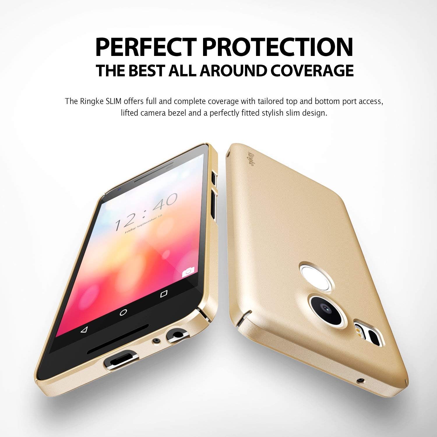 Ringke Slim Compatible with Nexus 5X Case Extreme Lightweight & Thin Cover w/Screen Protector Snug-Fit Scratch Resistant Superior Coating PC Hard Skin for Google Nexus 5X - Royal Gold