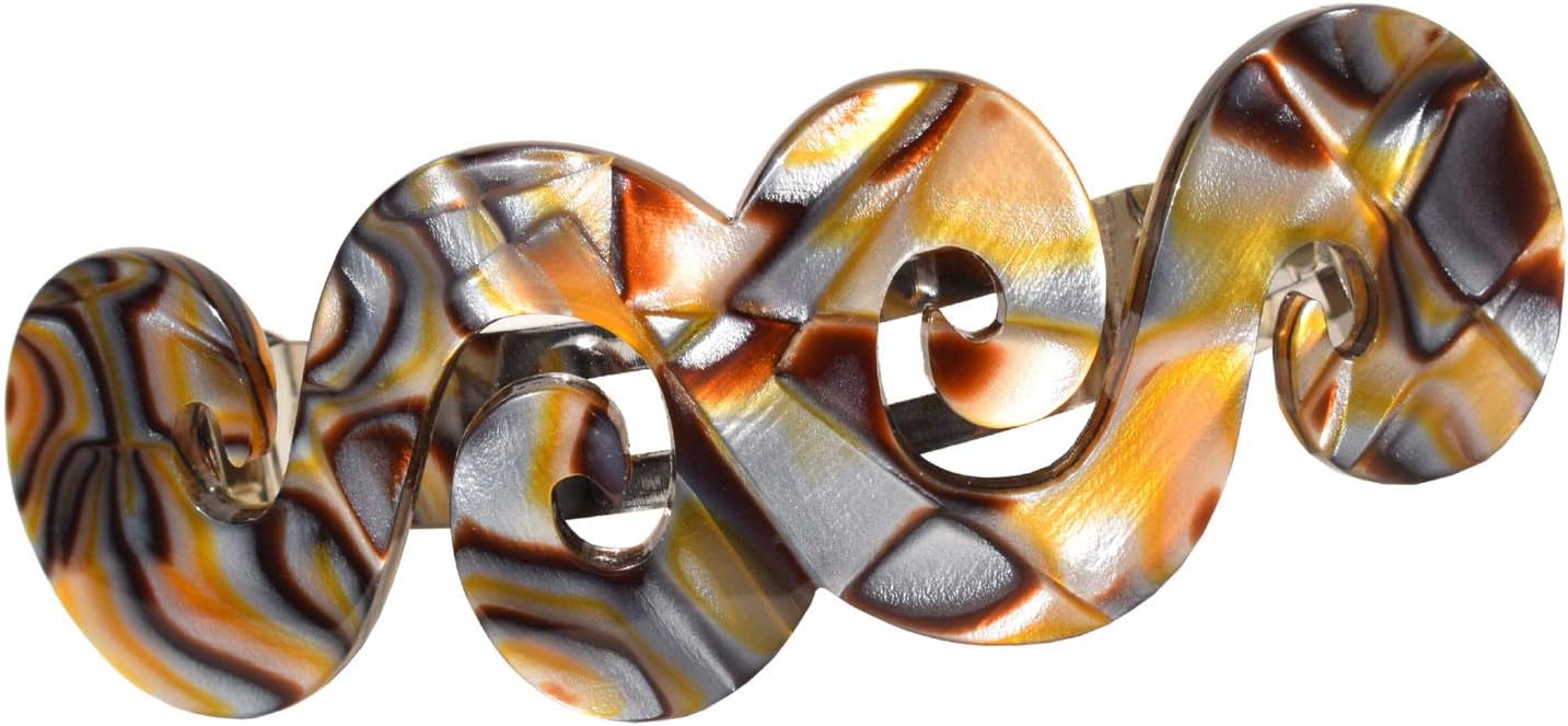 French AmieSwirls Onyx Silver Grey 3โ Celluloid Handmade Hair Clip Barrette with Silver Clasp for Women and Girls, Made in France
