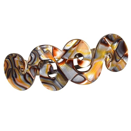 French Amie Swirls Onyx - Pasador de pelo hecho a mano con cierre de plata para mujeres y niñas, hecho en Francia, 3 pulgadas, color gris plateado