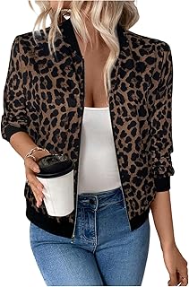 Women's Cheetah Leopard Print Long Sleeve Blazer Jackets Animal Print Zi...