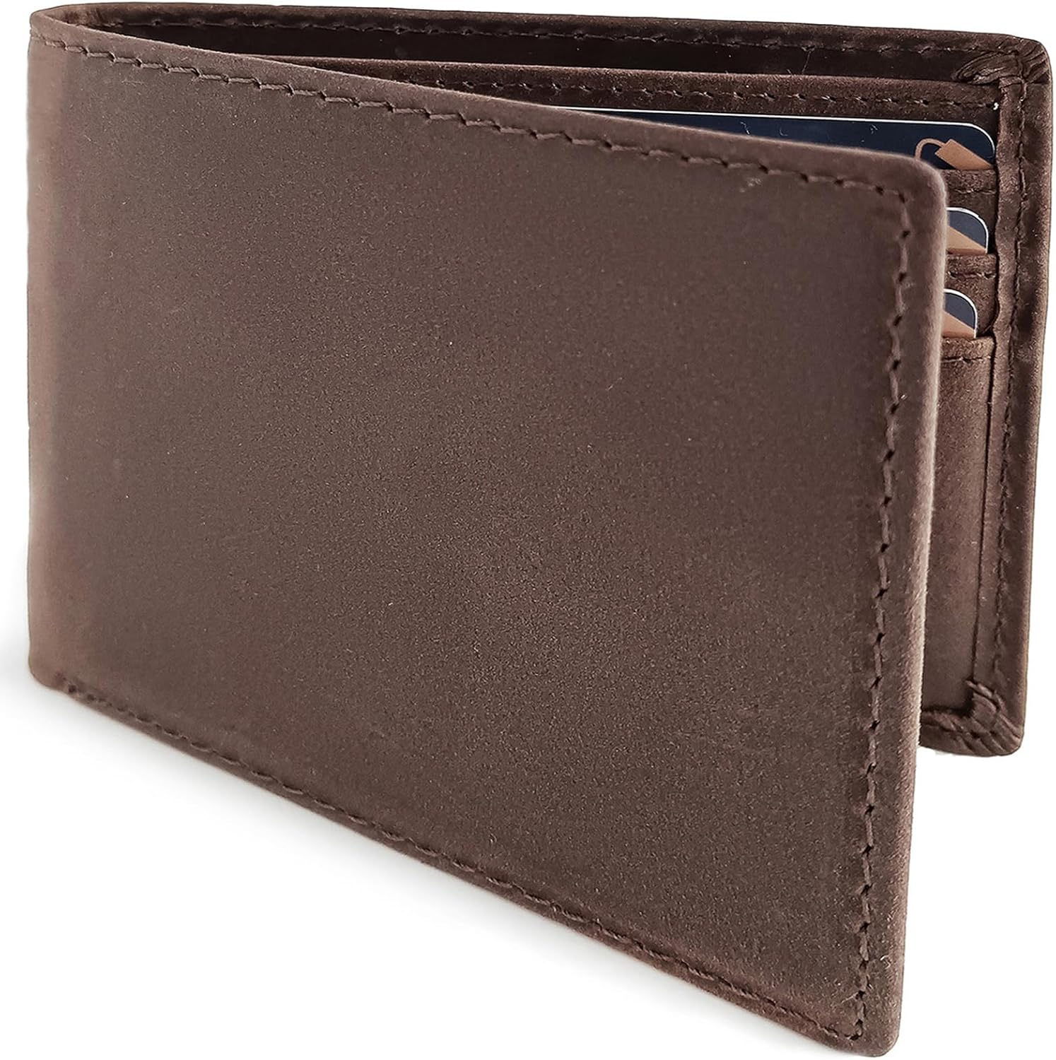 Bifold Travel Wallets for Mens Slim RFID Blocking | Compact Front Pocket Thin Genuine Leather Wallet | Minimalist Credit Card Holder with 4 Card Slots and ID Window Gift Box (Dark Brown) - Image 6