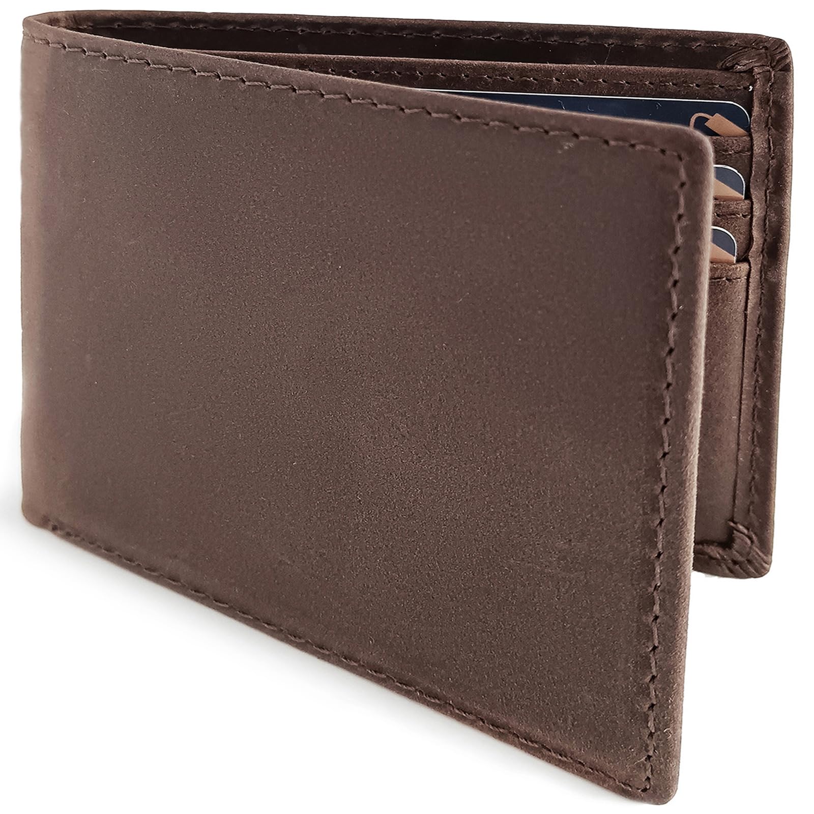 LnxLtw Bifold Travel Wallet for Mens Slim RFID Blocking | Compact Front Pocket Genuine Leather Wallet | Minimalist Credit Card Holder with 4 Card Slots and ID Window Gift Box (Dark Brown)