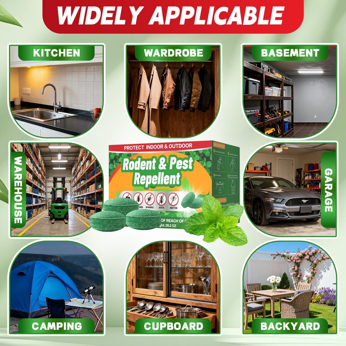 Rodent Mole Repellent for Indoor Outdoor - Peppermint Essential Oil Extra Strength for Mice Rat Mouse Bug Spider Roach Repellent Pouches, Moth Balls Pest Control Natural Home Safe 32 Packs