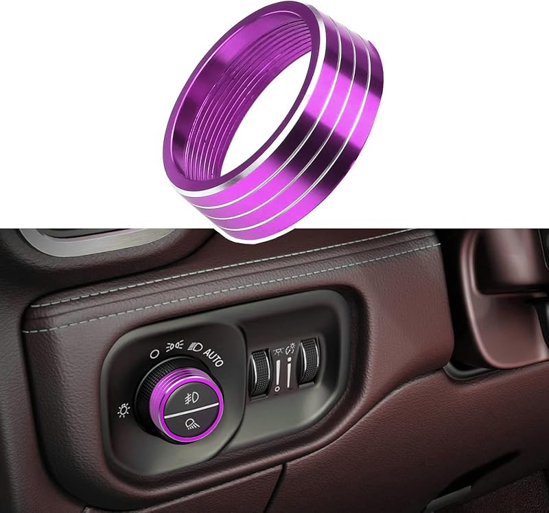 Capa de acabamento do botão do interruptor dos faróis Bentolin para Dodge RAM 2018–2022, alumínio roxo – 1 unidade