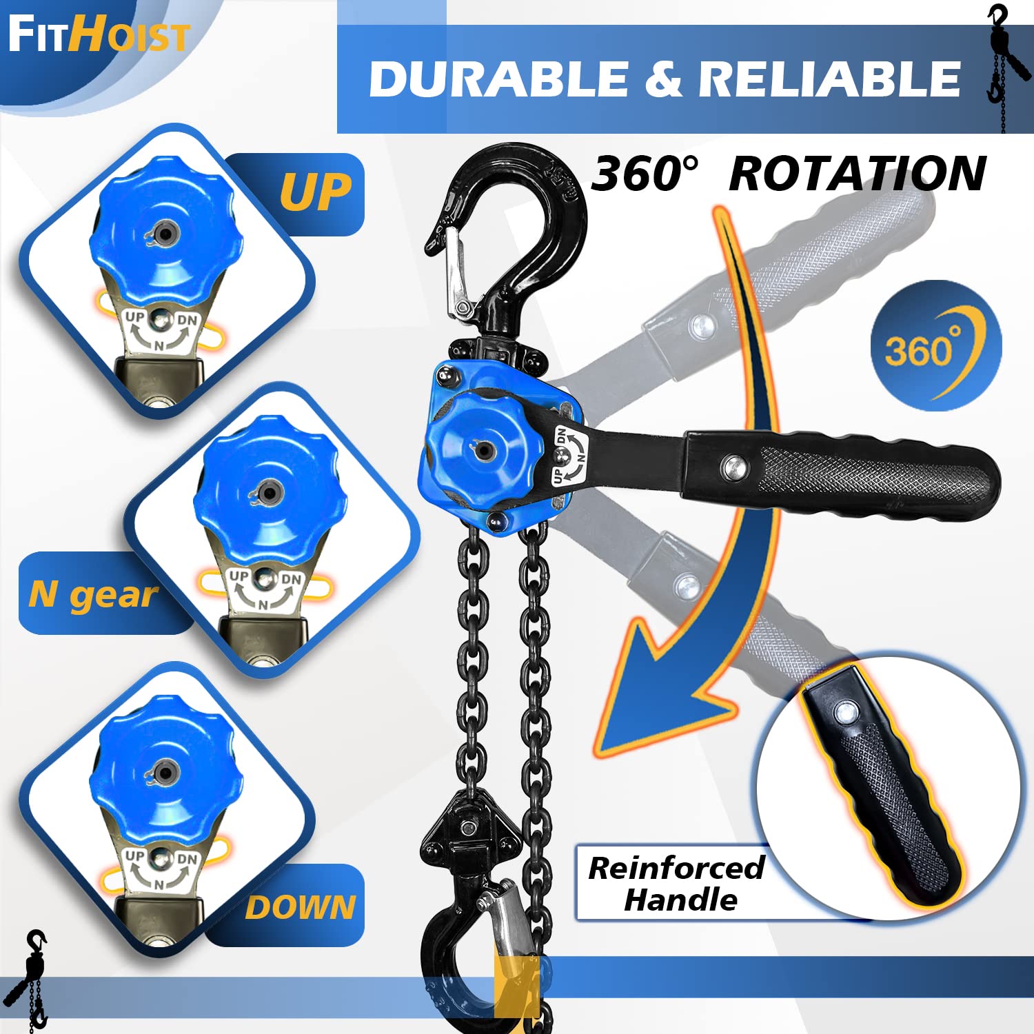 Amazon.co.jp: FITHOIST チェーンホイスト 1/2トン | ミニレバー