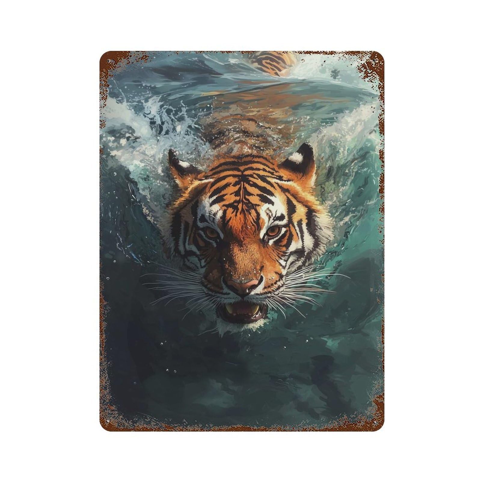 Tiger Swimming Underwater Vintage Rust Metal Sign 15.7"x11.8", Shabby Chic Decor for Garage, Pub Or Kitchen