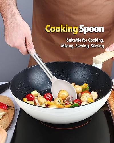 Miniatura 4 de Juego de tenedor de silicona para pasta y cuchara de cocina, utensilios de cocina antiadherentes para cocinar, agitar, servir espaguetis, sopa,