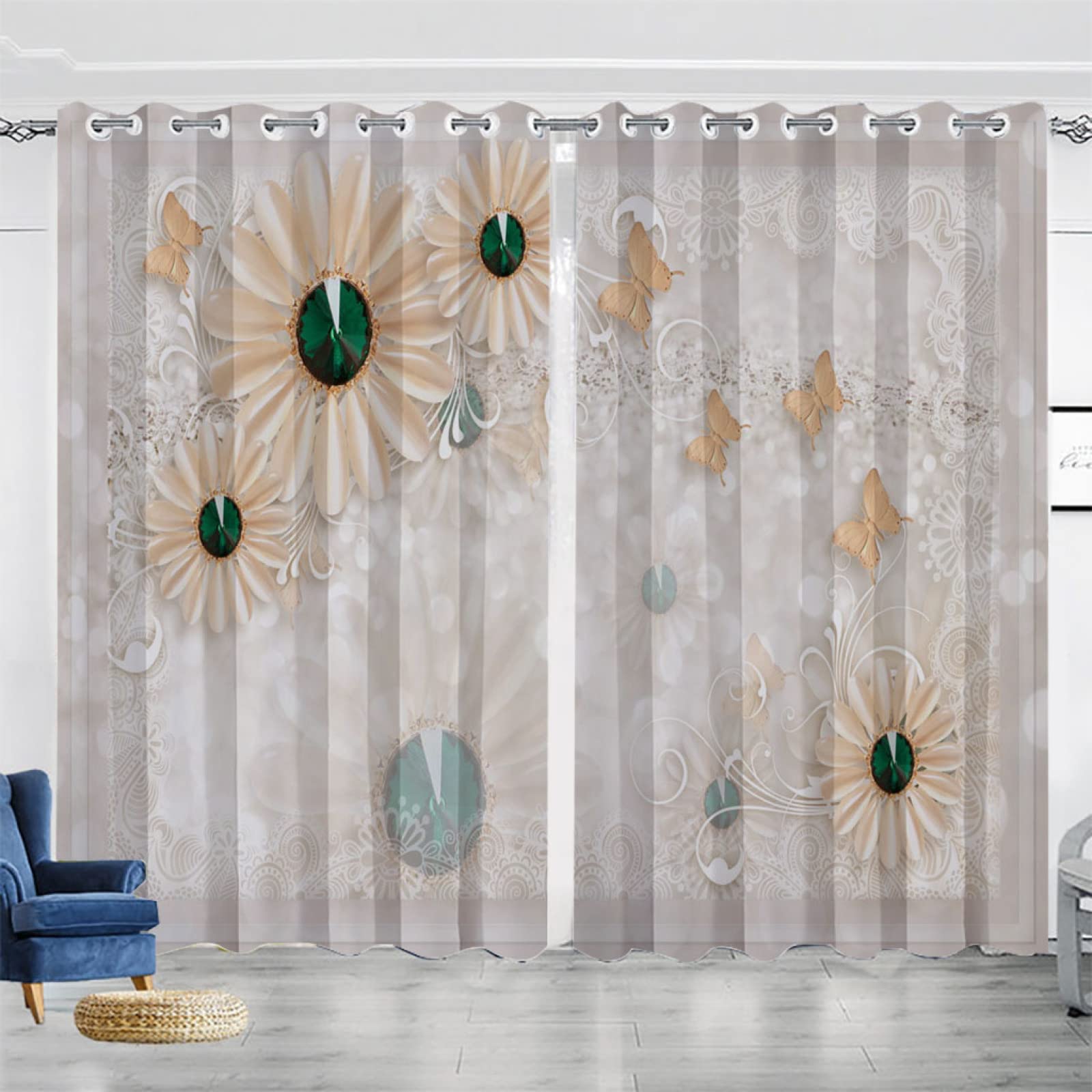 Vorhang Blickdicht Verdunklungsvorhänge Gardienen 2-SetBlume 150x166cm