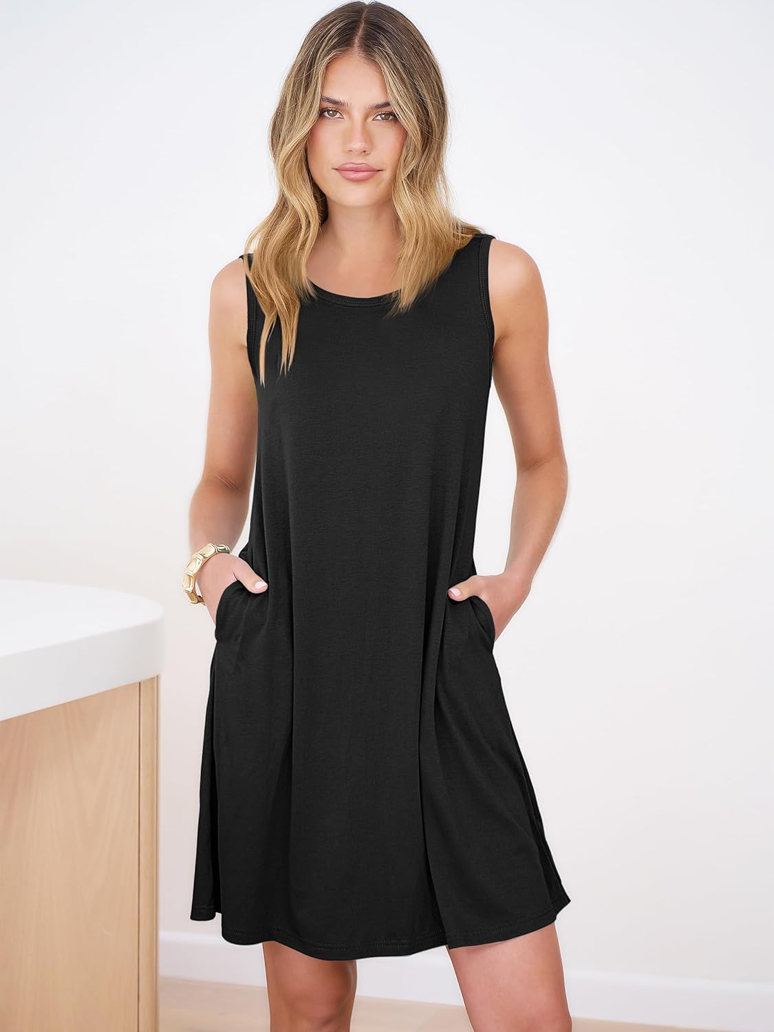 ANRABESS Summer Dresses for Women Beach Floral Tshirt Sundress Loose Casual Boho Tank Dress with Pocket Vacation Outfits