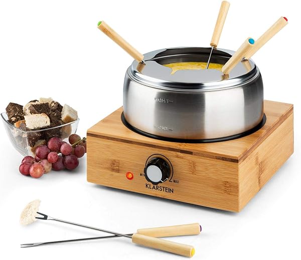 Klarstein Fondue Set mit Bambus und Edelstahl Topf