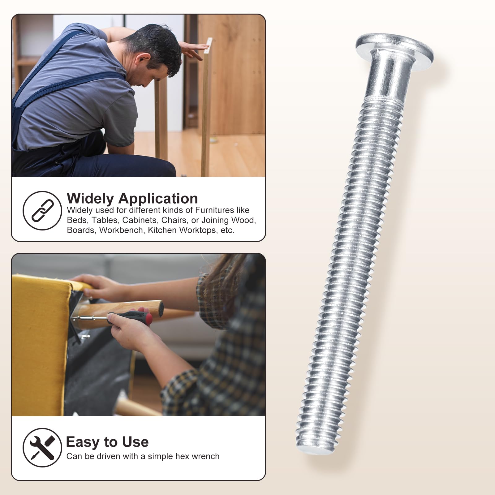 METALLIXITY Furniture Crib Screws Replacement Set including Wrench(M6-1x100mm) 16Pcs - Image 4