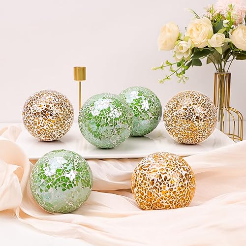 Miniatura 6 de Bola de vidrio de mosaico, 3 unidades, bolas decorativas para tazones de 3.35 pulgadas, orbes de vidrio verde, rellenos de tazones, mesa de café,