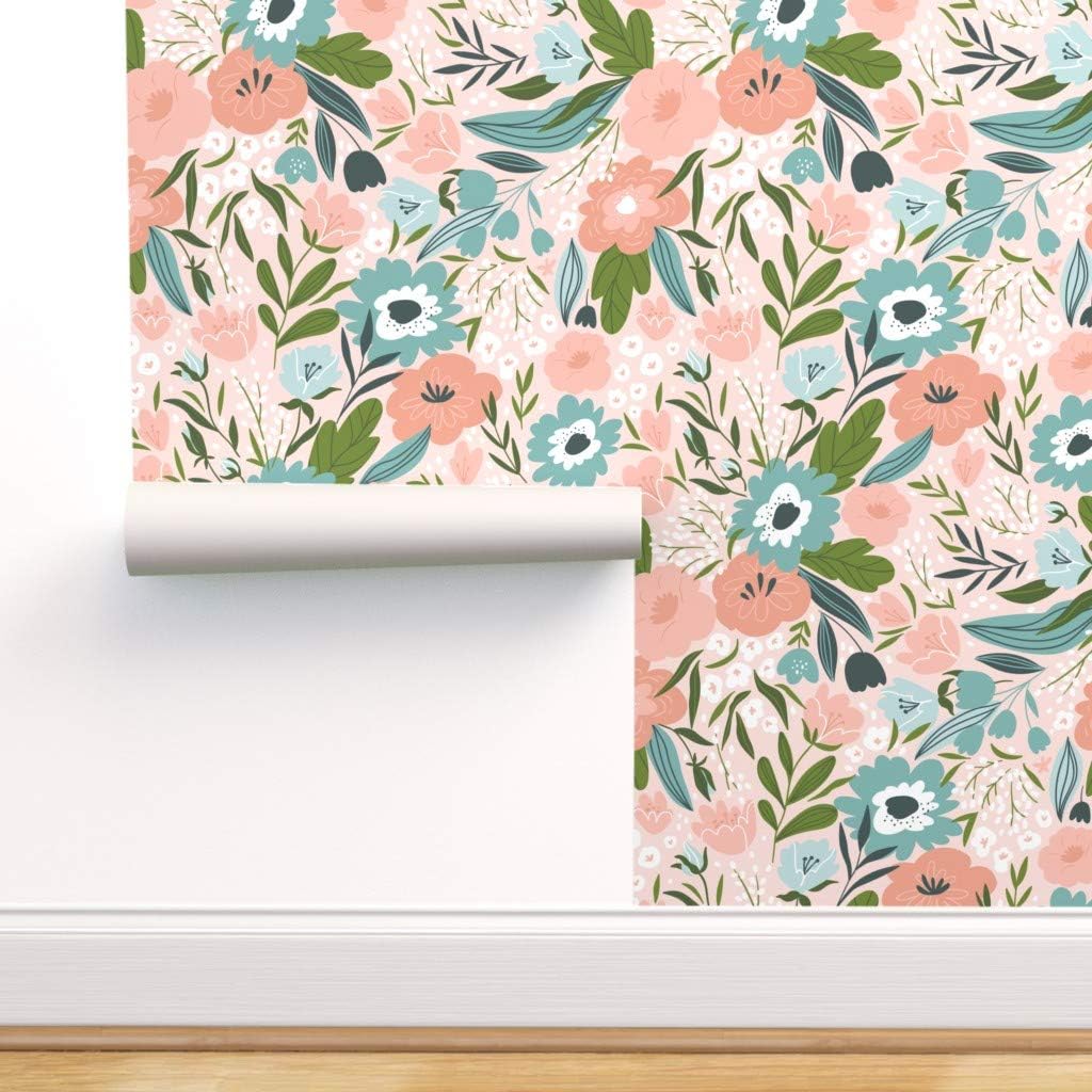 Best Cyber Monday 🔥 Spoonflower Peel and Stick Removable Wallpaper, Spring Flower Floral Pink Print, Self-Adhesive Wallpaper 24in x 108in Roll