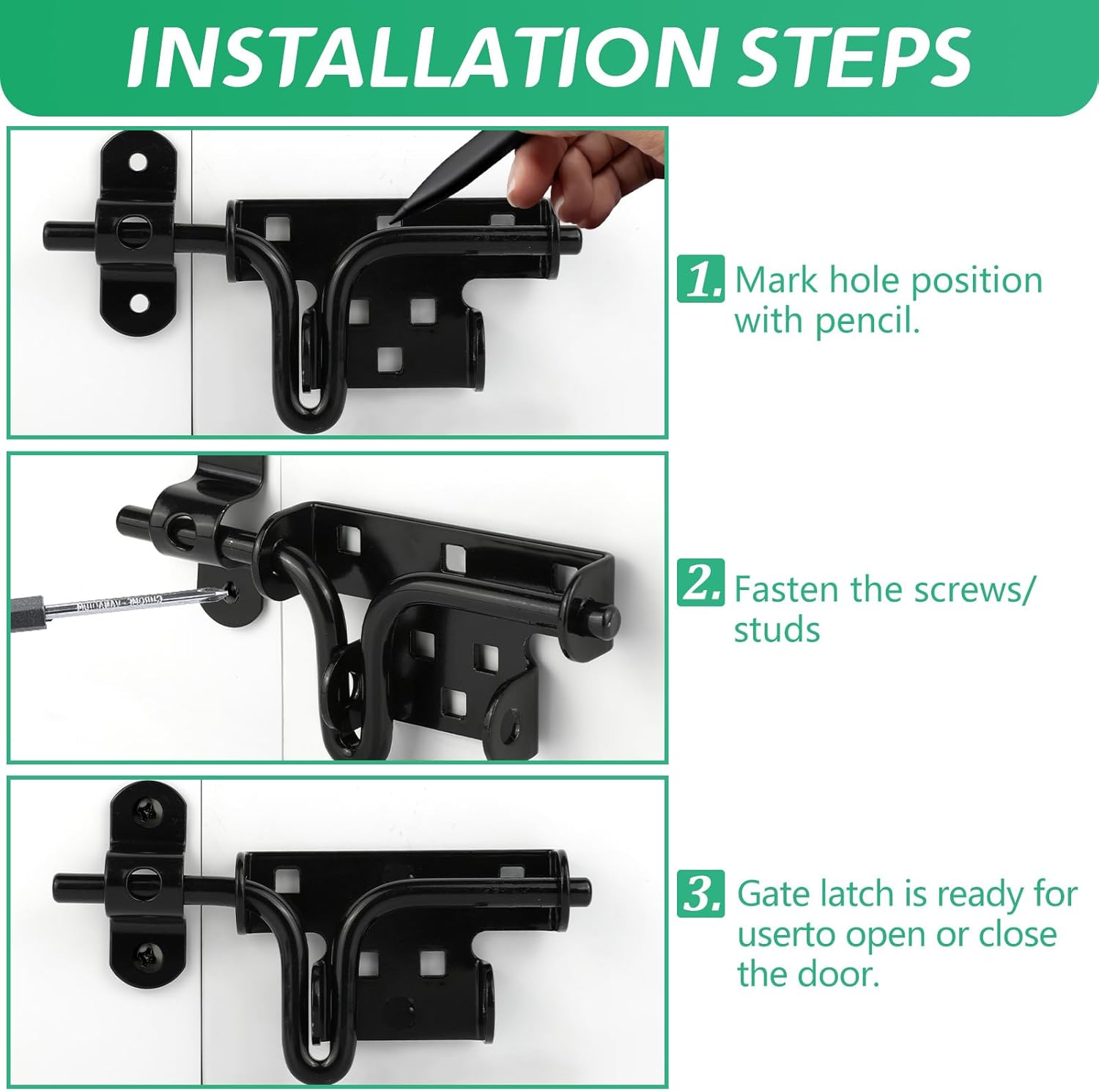 Heavy Duty Slide Bolt Gate Latch for Wooden Fence Door Lock with Padlock Hole,Solid Hardware Thickened Metal Sliding Bolt Door Locks Gate Latches for Shed Door,Wooden Fences,Barn Doors,Yard