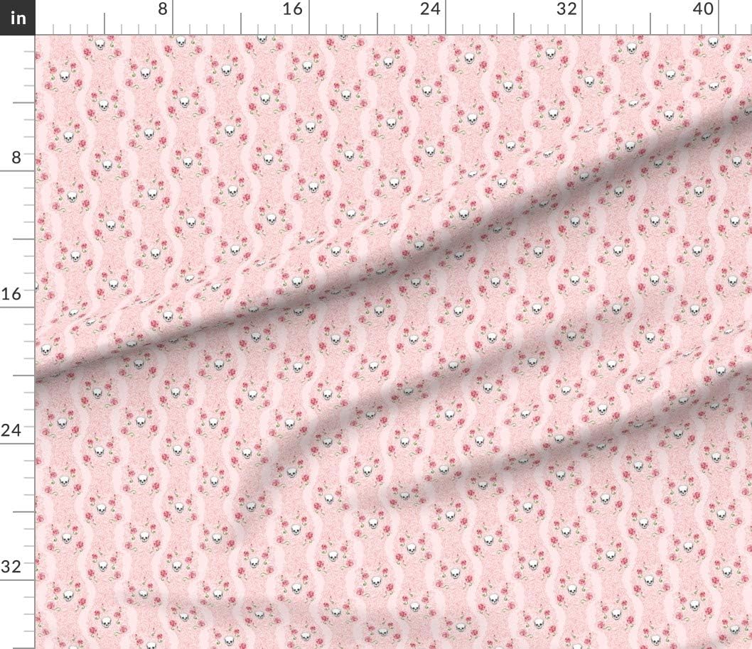 Spoonflower Fabric - Wild Roses Pink Small Skull Skulls Rose Flower Flowers Art Printed on Petal Signature Cotton Fabric by The Yard - Sewing Quilting Apparel Crafts Decor