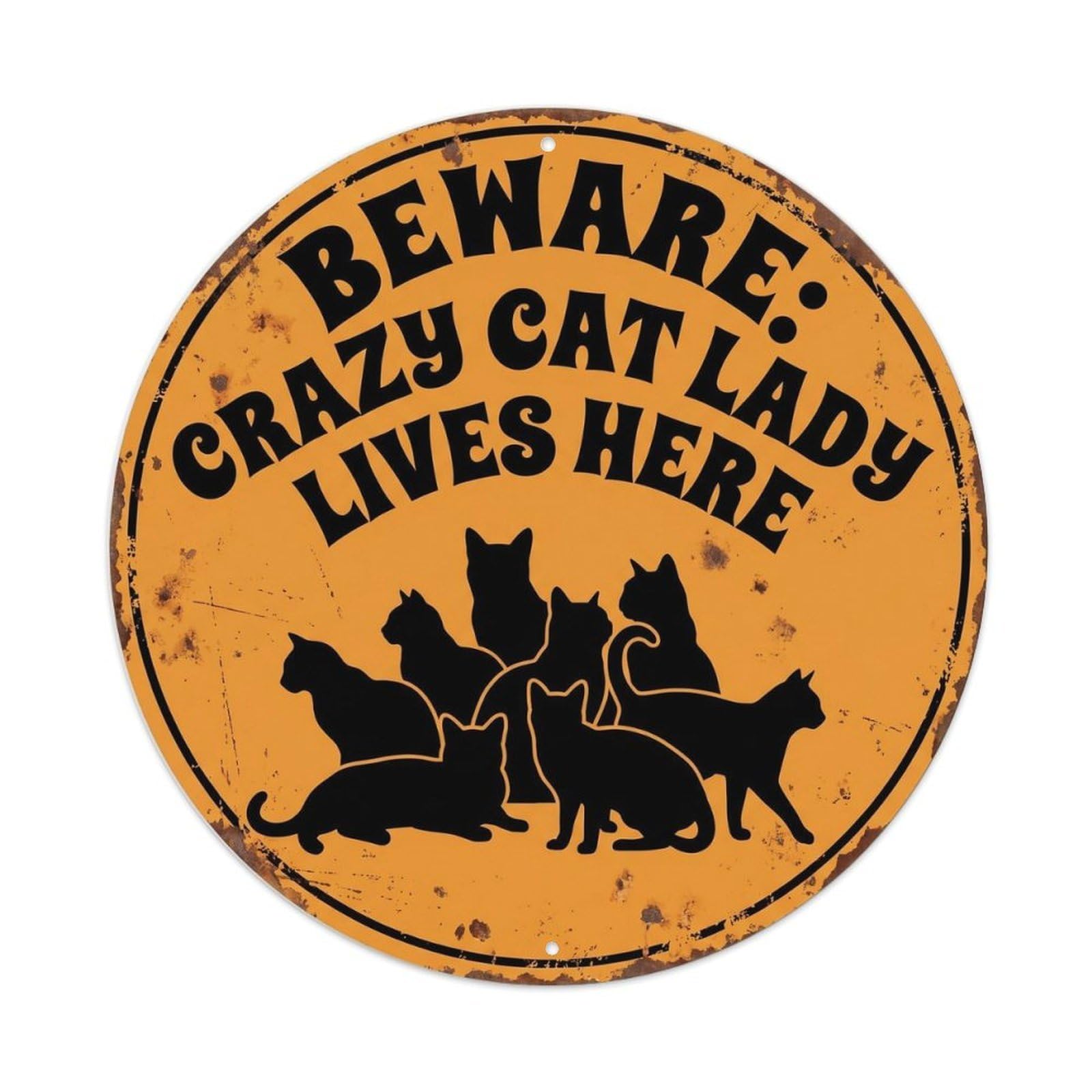 Vintage Funny Beware Crazy Cat Lady Warning Metal Tin Sign