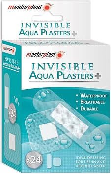MASTERPLAST Invisible Assorted Aqua PLASTERS, Flexible, Durable Pack of 24