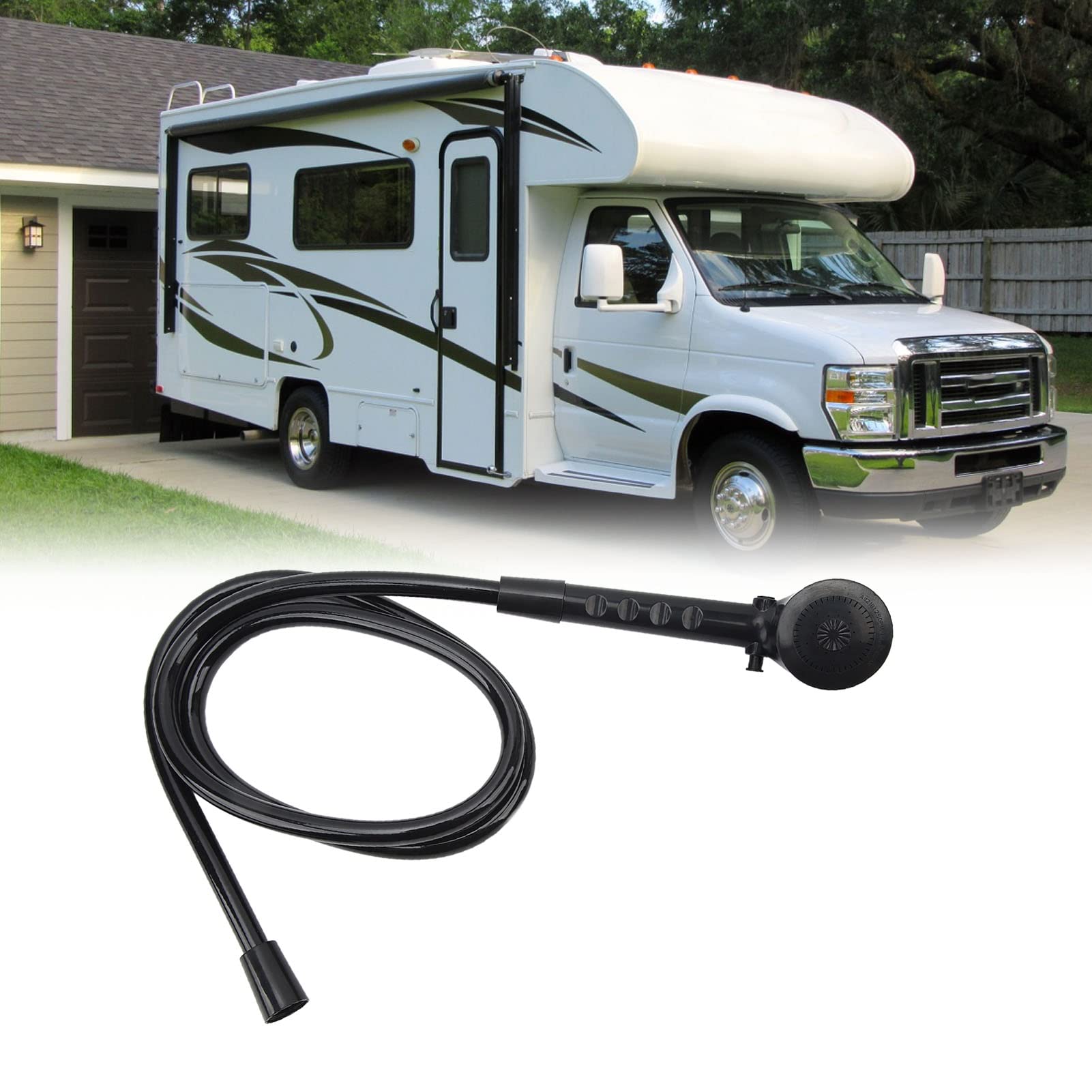 Pommeau de douche pour camping-car, robuste, avec tuyau de 1,5 m, économie d'eau, support de pommeau de douche 3 positions, options de pulvérisation polyvalentes, construction ABS durable, 1