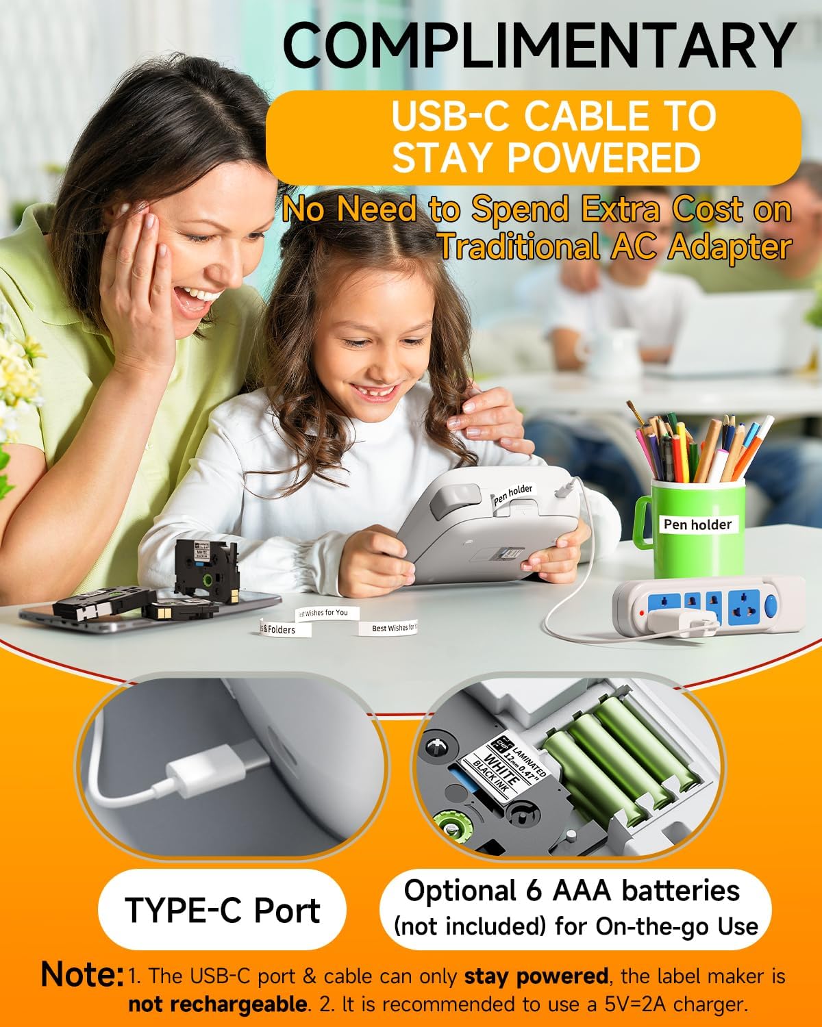 Vixic D210S Label Maker powered by USB-C cable