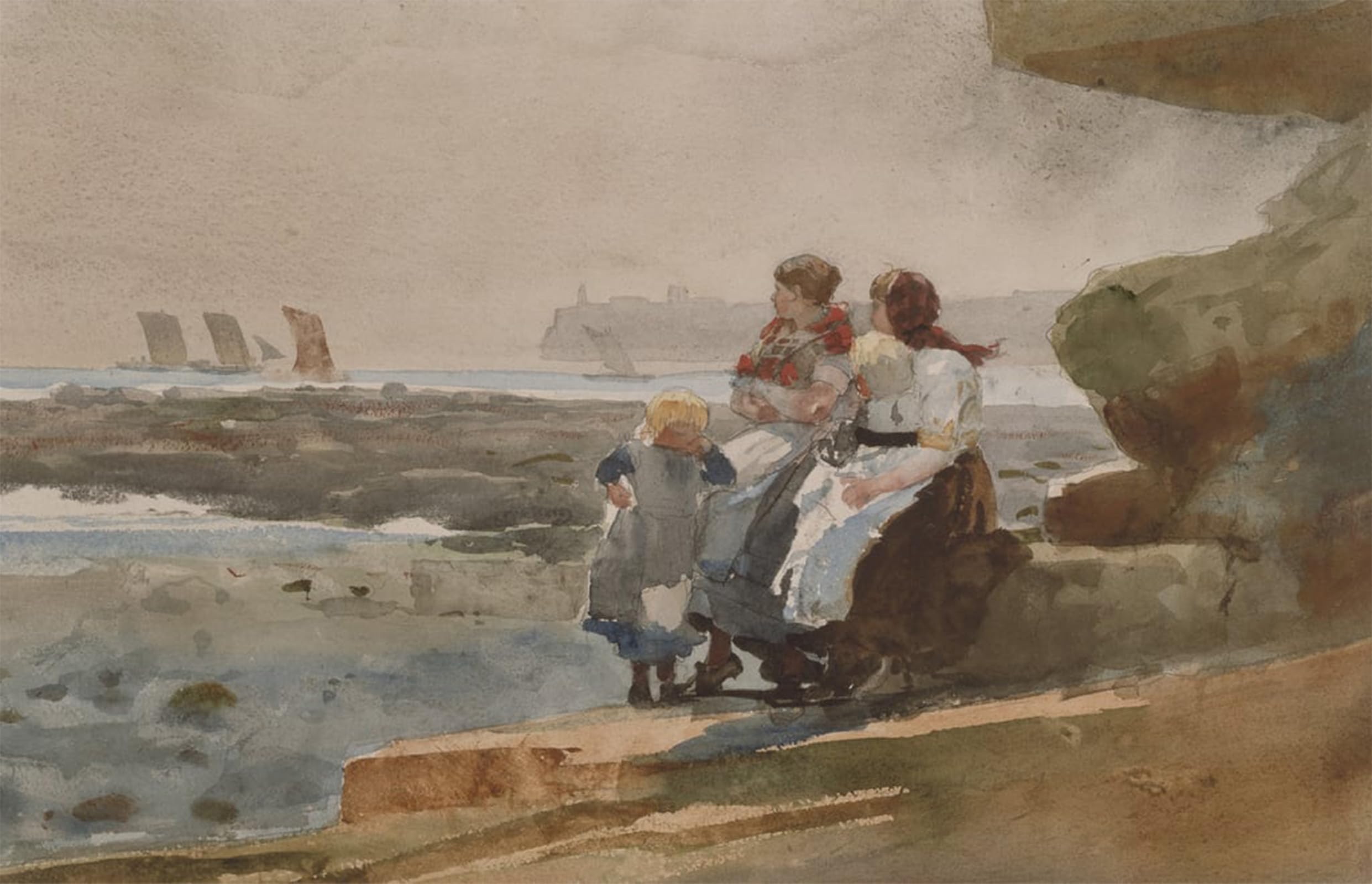 Tableau Under the Cliff Cullercoats Winslow Homer impression d'art 60x90cm