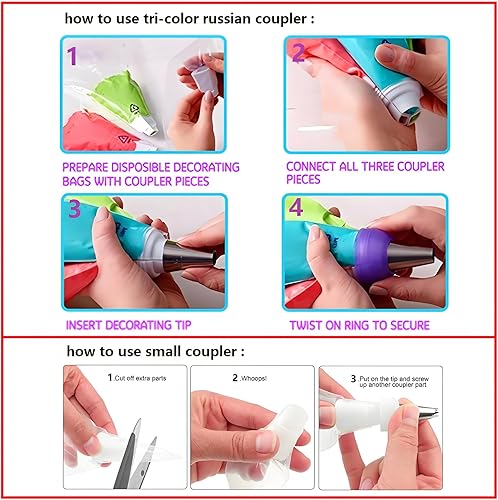 Miniatura 3 de Juego de 166 puntas de tubería rusas, con 30 puntas rusas numeradas, 24 puntas de glaseado numeradas, tabla de patrones, 1 punta de bola, 2 puntas