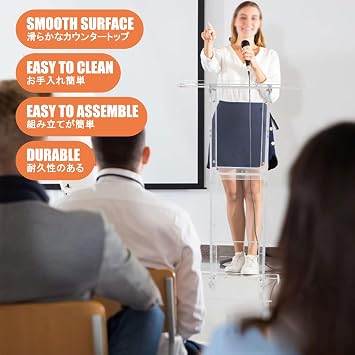 Clear Acrylic Podium Stand.Stylish Lectern for Classroom,Events & Reception,Lightweight Pulpit for Presentations & Public Speaking (Black 60 * 45 * 120cm)